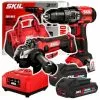 Kit D'outils Sans Fil Skil 20 V : Perceuse à Percussion 3020 + Meuleuse D'angle 3920 (1 X Sac De 2,0 Ah 1 X 4,0 Ah)