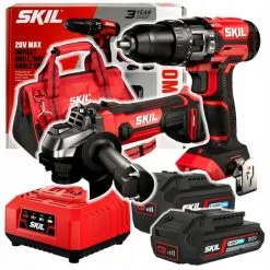 Kit D'outils Sans Fil Skil 20 V : Perceuse à Percussion 3020 + Meuleuse D'angle 3920 (1 X Sac De 2,0 Ah 1 X 4,0 Ah)